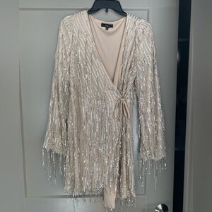 Lulus Sequin Fringe Wrap Dress